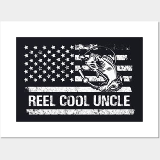 Mens Reel Cool Uncle American Flag Fisherman Daddy Father's Day Gifts Fishing Posters and Art